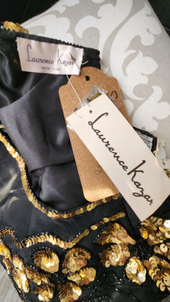 Short Sleeved Laurence Kazar Black and Gold Sequin Top