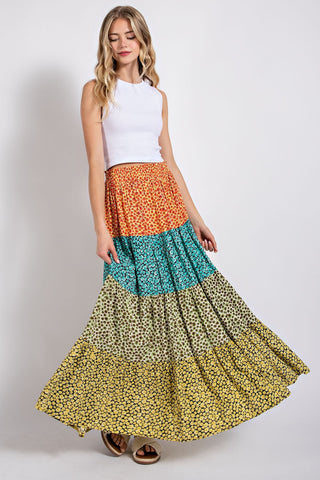 Tiered Boho Floral Maxi Skirt
