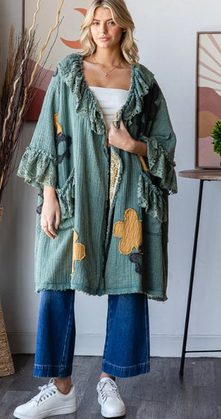 FLOWER PATCHWORK LACE RUFFLE DUSTER