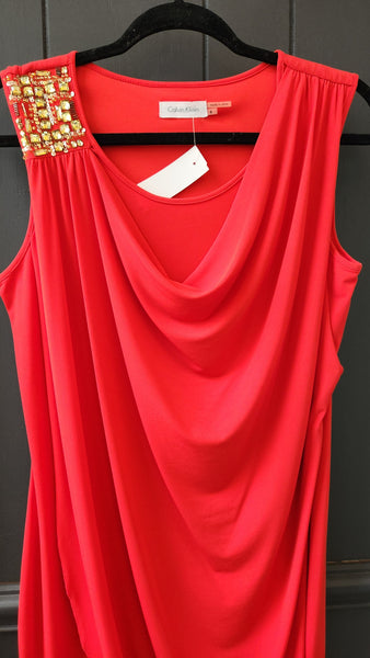 Calvin Klein Sleeveless Knit Red Dress