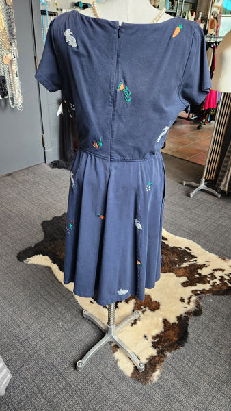 eShakti Cap Sleeve Navy Bunny Dress