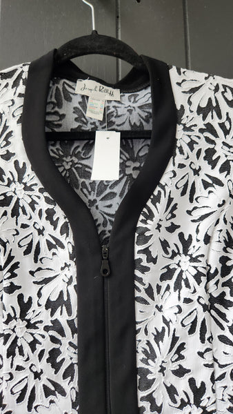 Joseph Ribkoff White Floral Knit over Black Background Jacket