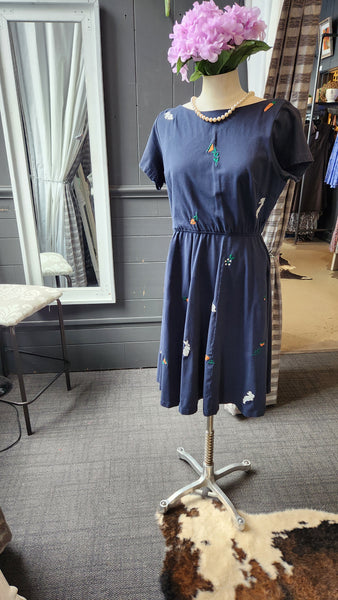 eShakti Cap Sleeve Navy Bunny Dress
