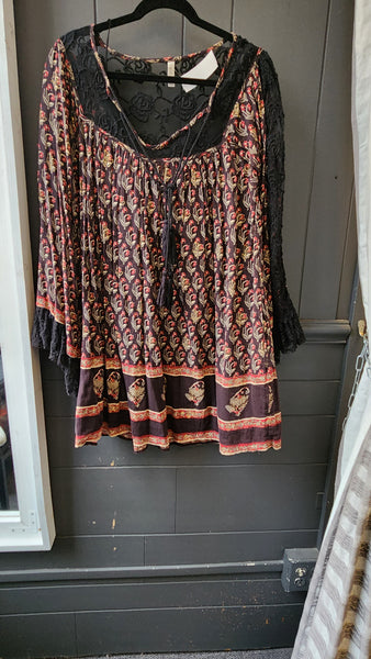 Free People Lace Trim Floral Smock top