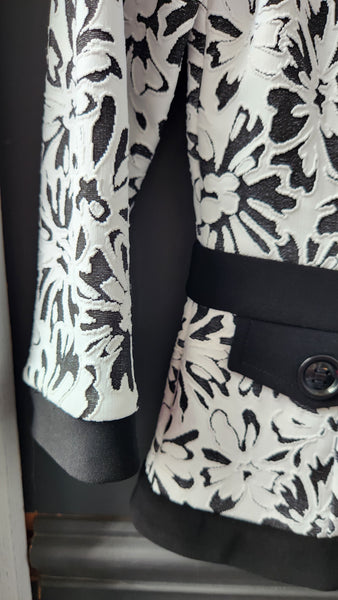 Joseph Ribkoff White Floral Knit over Black Background Jacket