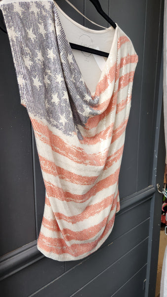 INC Red White and Blue Flag Sequined Top