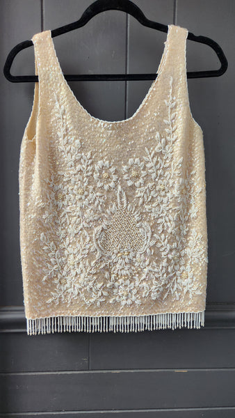 Vintage Sleeveless Beaded Cream Sweater