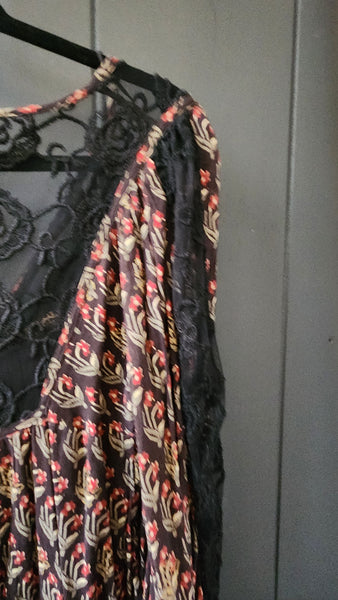 Free People Lace Trim Floral Smock top