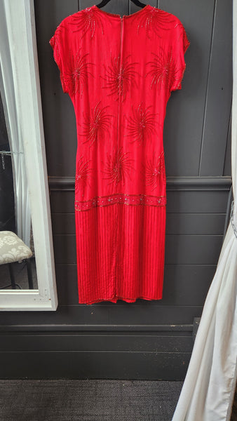 Dominique Red Dress with Red Sequin Detail