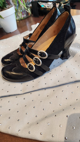Fleuvog Black Leather Heeled Shoe