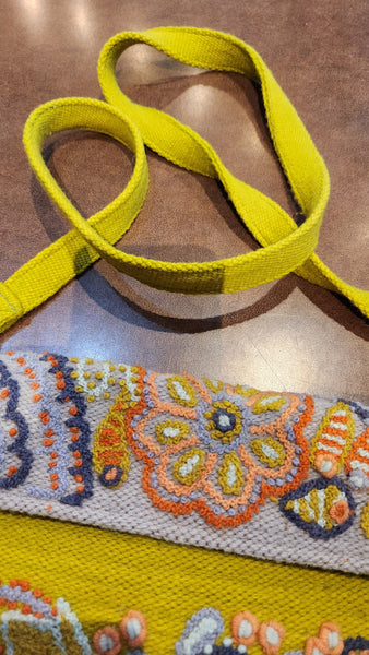 Beyond Threads Embroidered Green Gold Wool Purse