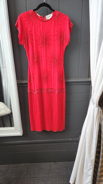 Dominique Red Dress with Red Sequin Detail