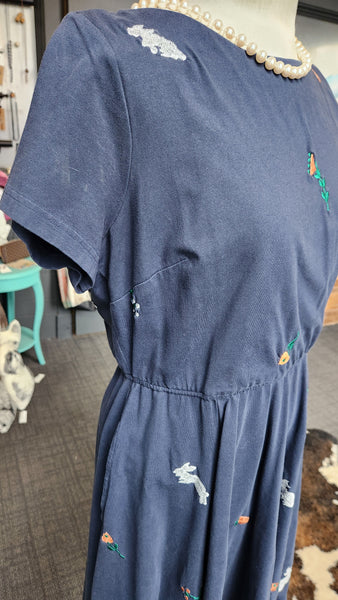 eShakti Cap Sleeve Navy Bunny Dress