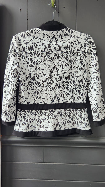 Joseph Ribkoff White Floral Knit over Black Background Jacket