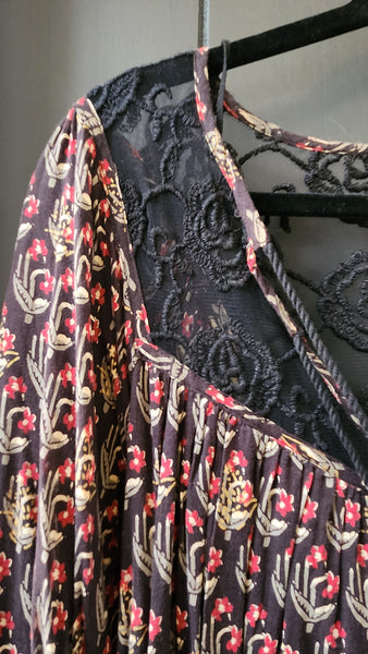 Free People Lace Trim Floral Smock top