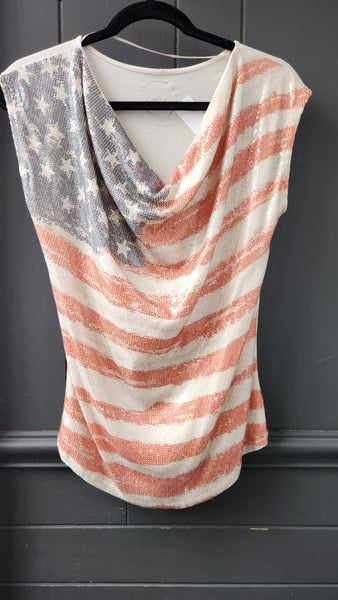 INC Red White and Blue Flag Sequined Top