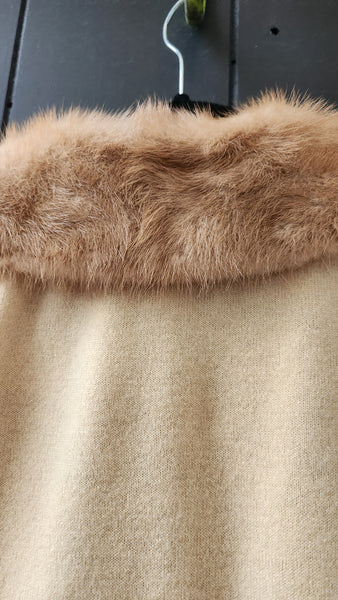 VINTAGE AUTHENTIC REGALIA FURS BEIGE CASHMERE MINK COLLAR CARDIGAN