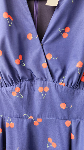 eShakti Cap Sleeve Navy Dress with Cherries