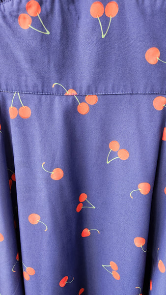 eShakti Cap Sleeve Navy Dress with Cherries