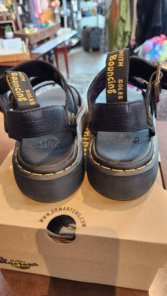 Dr. Marten Black Leather Gryphon Platform Sandal Shoes