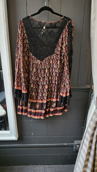 Free People Lace Trim Floral Smock top