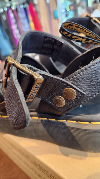 Dr. Marten Black Leather Gryphon Platform Sandal Shoes
