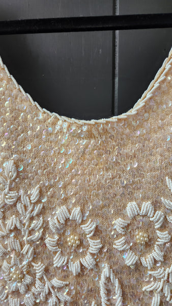 Vintage Sleeveless Beaded Cream Sweater