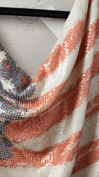 INC Red White and Blue Flag Sequined Top
