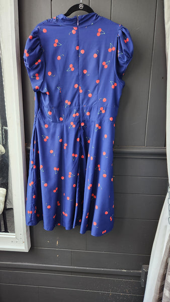 eShakti Cap Sleeve Navy Dress with Cherries