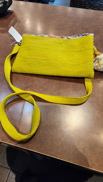 Beyond Threads Embroidered Green Gold Wool Purse