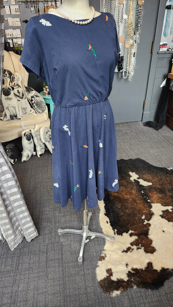 eShakti Cap Sleeve Navy Bunny Dress
