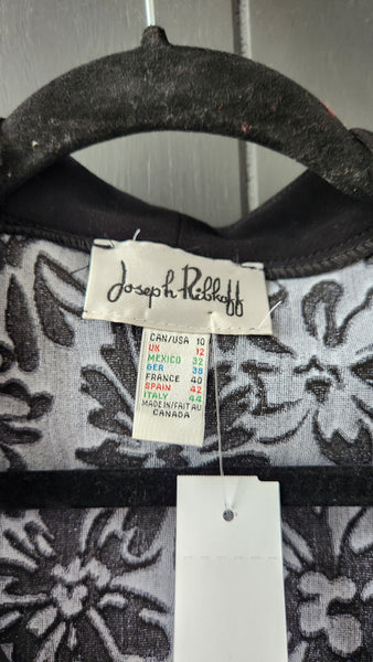 Joseph Ribkoff White Floral Knit over Black Background Jacket