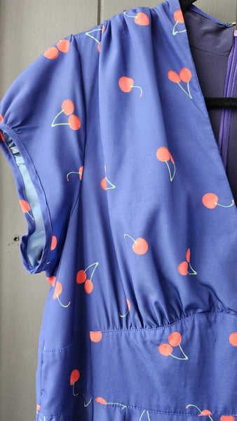 eShakti Cap Sleeve Navy Dress with Cherries