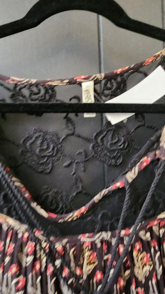 Free People Lace Trim Floral Smock top