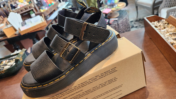 Dr. Marten Black Leather Gryphon Platform Sandal Shoes