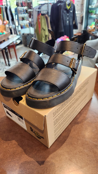 Dr. Marten Black Leather Gryphon Platform Sandal Shoes