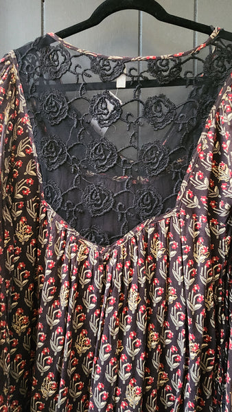 Free People Lace Trim Floral Smock top
