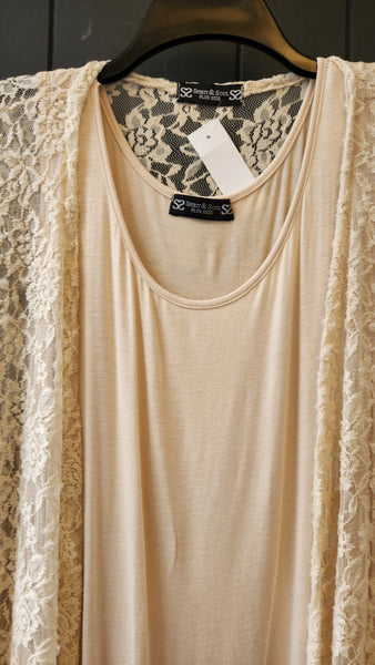 Spirit and Soul 2 Piece Lace topper over Sleeveless Cream Dress