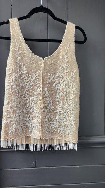 Vintage Sleeveless Beaded Cream Sweater