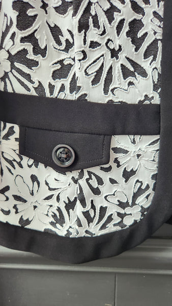 Joseph Ribkoff White Floral Knit over Black Background Jacket