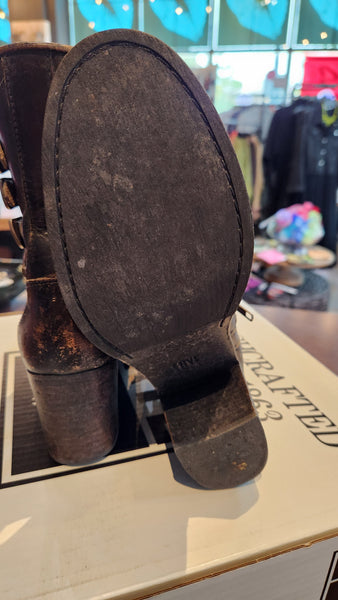 Frye Espresso Brown Leather Boots with decorative Buckle Work