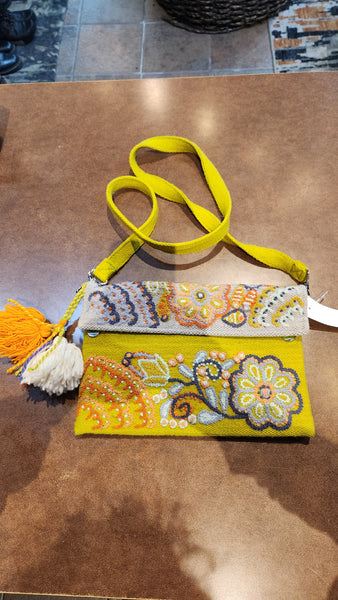 Beyond Threads Embroidered Green Gold Wool Purse