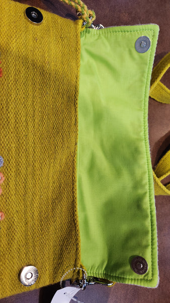 Beyond Threads Embroidered Green Gold Wool Purse