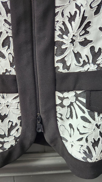Joseph Ribkoff White Floral Knit over Black Background Jacket