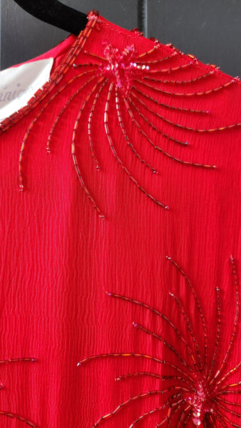 Dominique Red Dress with Red Sequin Detail