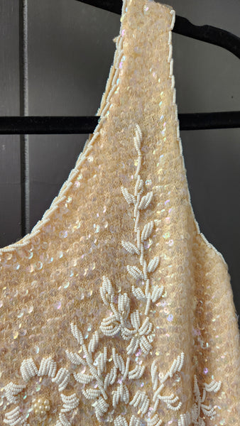 Vintage Sleeveless Beaded Cream Sweater