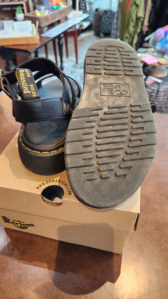 Dr. Marten Black Leather Gryphon Platform Sandal Shoes