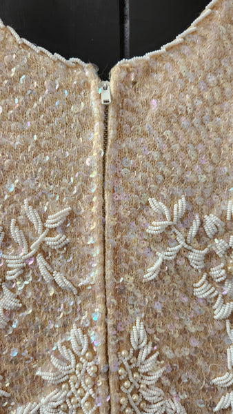 Vintage Sleeveless Beaded Cream Sweater