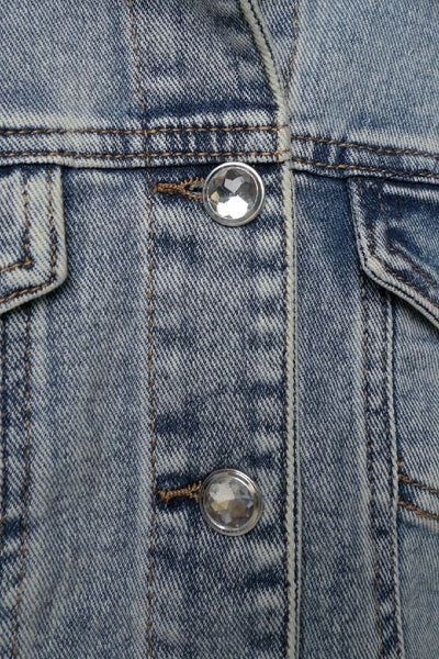 Frayed Denim Jacket w/ Rhinestone Buttons