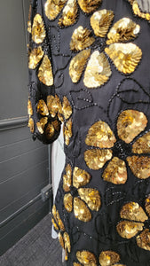 Short Sleeved Laurence Kazar Black and Gold Sequin Top